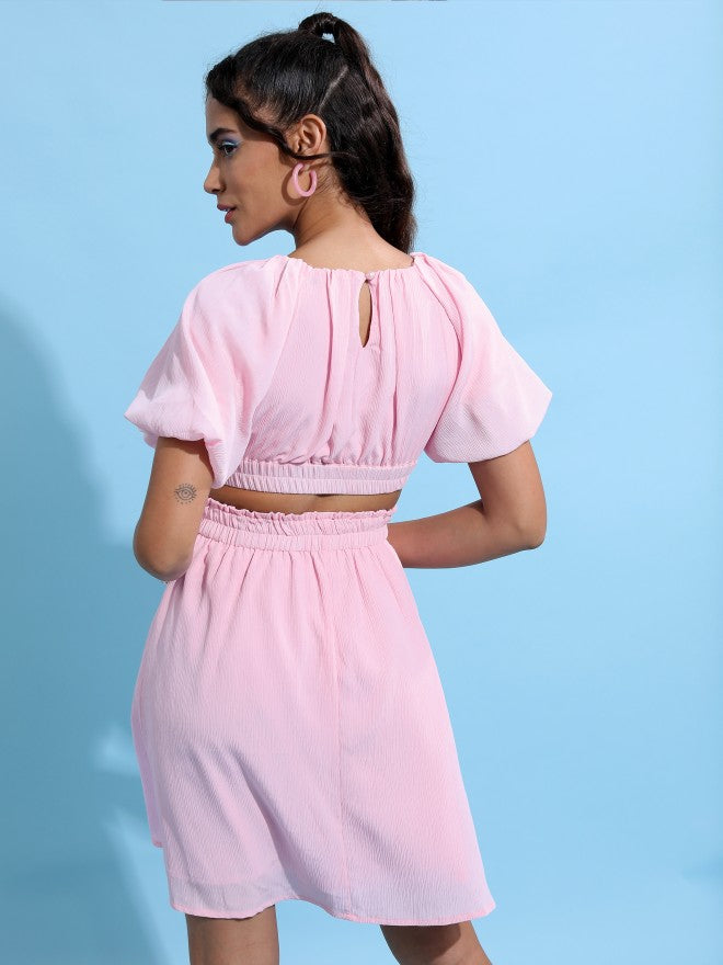 Tokyo Talkies Women Pink Solid Fit & Flare Dress - Pink - Image 3
