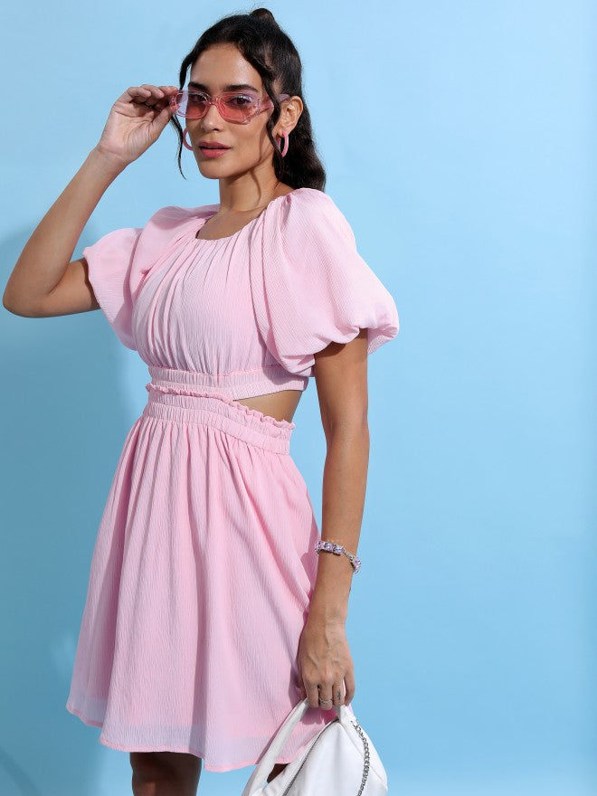 Tokyo Talkies Women Pink Solid Fit & Flare Dress - Pink - Image 4