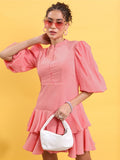 Tokyo Talkies Women Rose Solid Fit & Flare Dress - Rose - Image 1