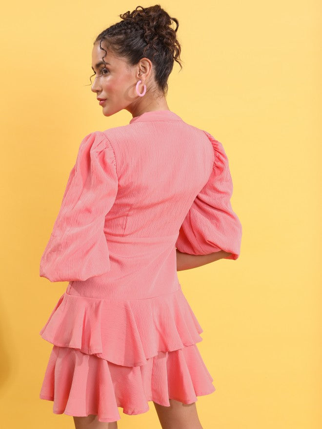 Tokyo Talkies Women Rose Solid Fit & Flare Dress - Rose - Image 3