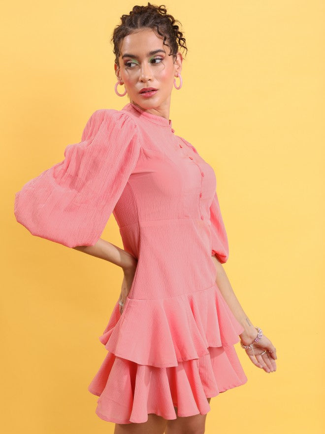 Tokyo Talkies Women Rose Solid Fit & Flare Dress - Rose - Image 4