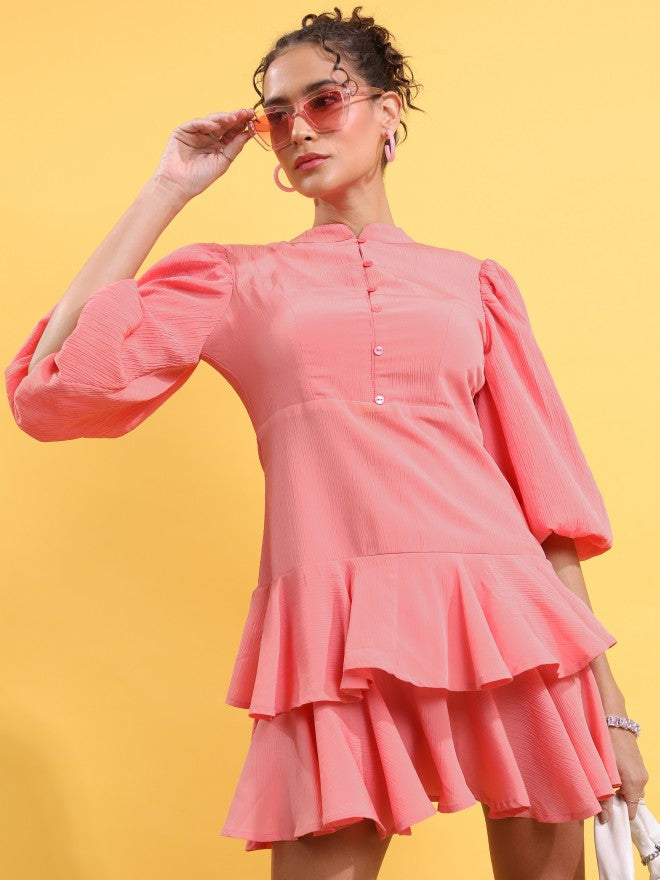Tokyo Talkies Women Rose Solid Fit & Flare Dress - Rose - Image 6