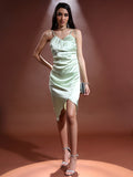 Tokyo Talkies Women Green Solid Wrap Dress - Green - Image 1