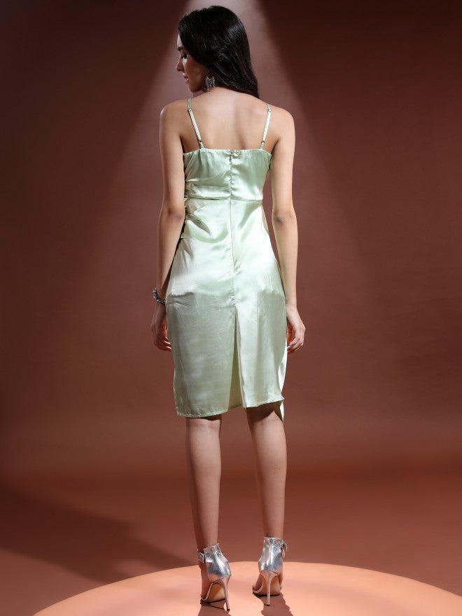 Tokyo Talkies Women Green Solid Wrap Dress - Green - Image 3
