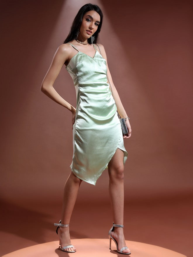 Tokyo Talkies Women Green Solid Wrap Dress - Green - Image 4