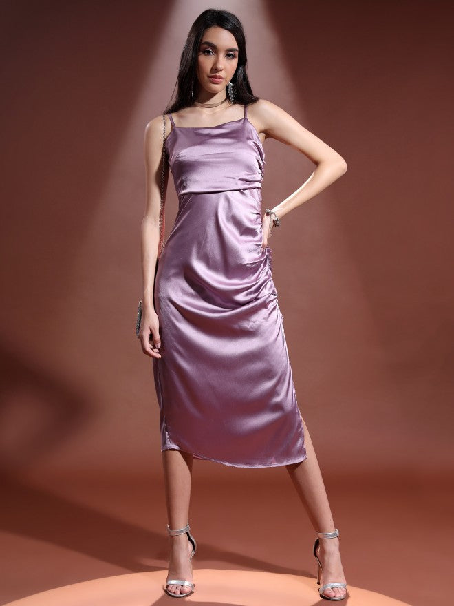 Tokyo Talkies Women Purple Solid Wrap Dress - Purple - Image 1