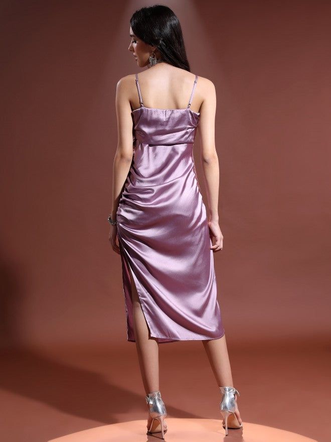 Tokyo Talkies Women Purple Solid Wrap Dress - Purple - Image 3