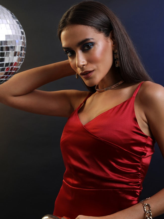 Tokyo Talkies Women Red Solid A-Line Dress - Red - Image 2