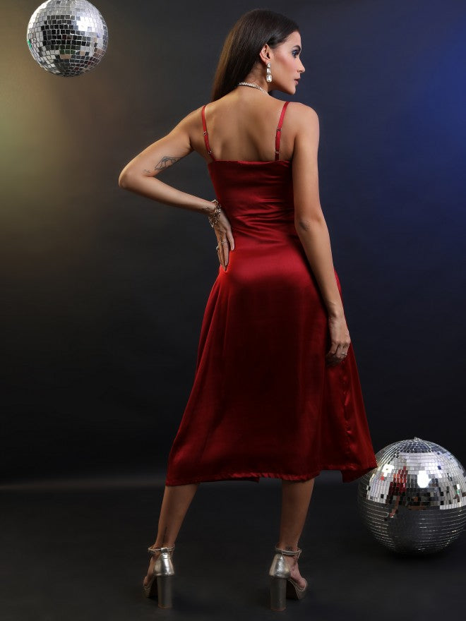 Tokyo Talkies Women Red Solid A-Line Dress - Red - Image 3