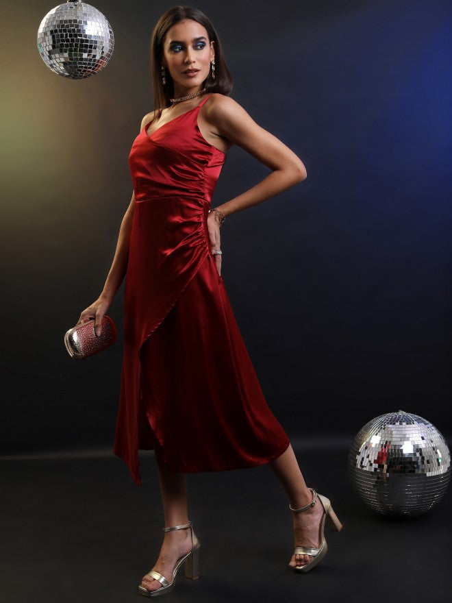 Tokyo Talkies Women Red Solid A-Line Dress - Red - Image 4