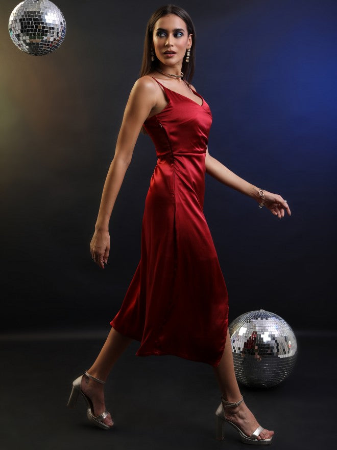 Tokyo Talkies Women Red Solid A-Line Dress - Red - Image 6