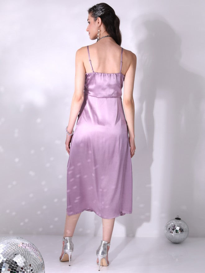 Tokyo Talkies Women Purple Solid A-Line Dress - Purple - Image 3