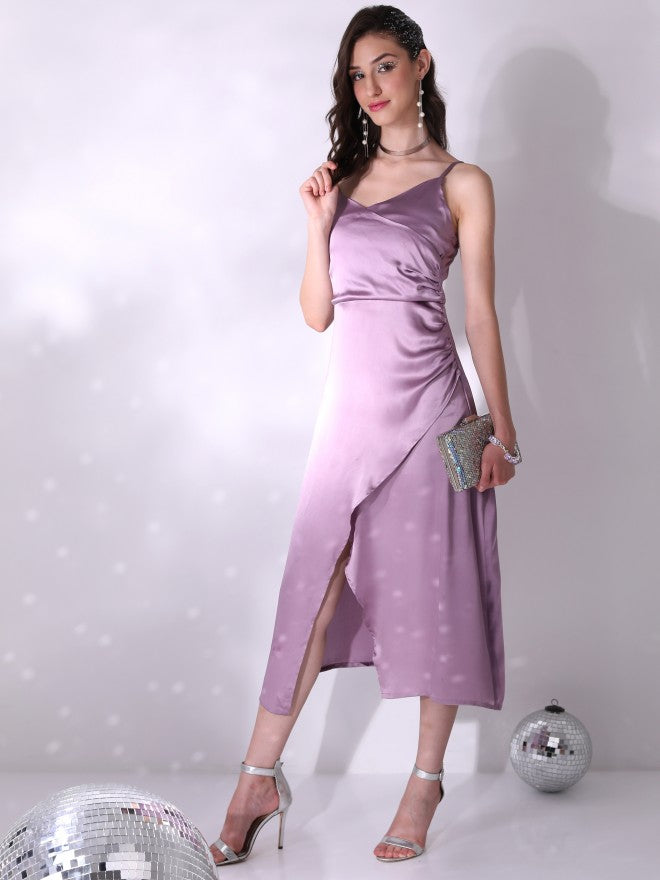 Tokyo Talkies Women Purple Solid A-Line Dress - Purple - Image 4