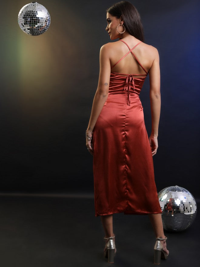 Tokyo Talkies Women Rust Solid Fit And Flare Dress - Rust - Image 3