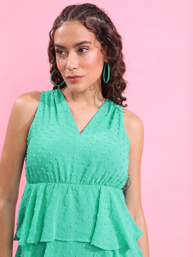Tokyo Talkies Women Green Solid Fit & Flare Dress - Green - Image 7