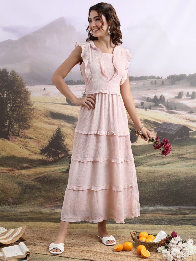 Tokyo Talkies Women Peach Solid Maxi Dress - Peach - Image 1