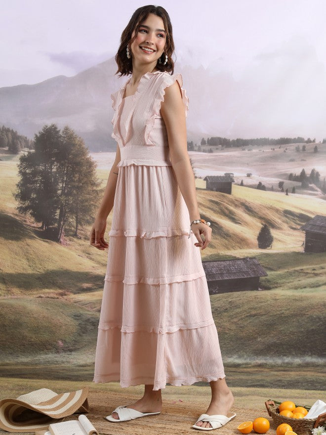 Tokyo Talkies Women Peach Solid Maxi Dress - Peach - Image 2