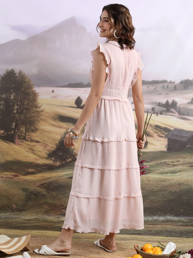 Tokyo Talkies Women Peach Solid Maxi Dress - Peach - Image 3