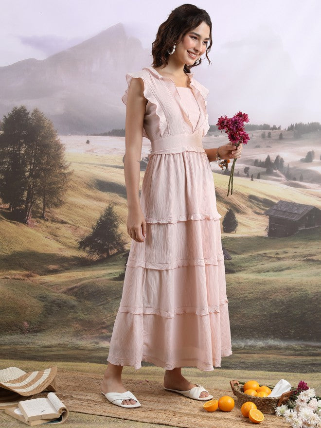 Tokyo Talkies Women Peach Solid Maxi Dress - Peach - Image 4
