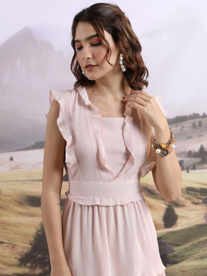 Tokyo Talkies Women Peach Solid Maxi Dress - Peach - Image 6