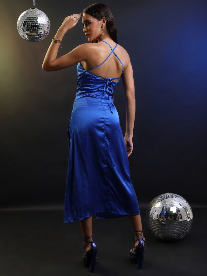 Tokyo Talkies Women Blue Solid A-Line Dress - Blue - Image 3