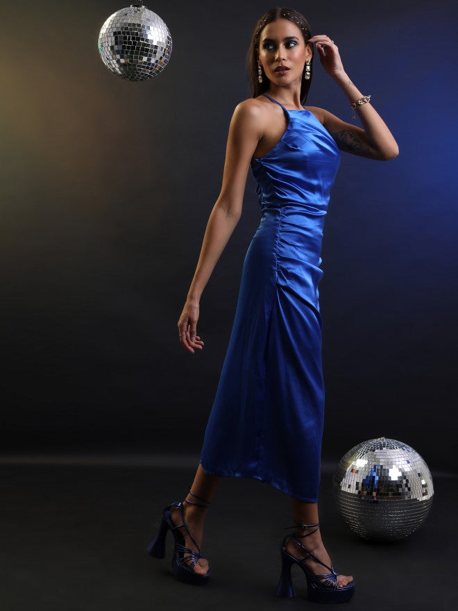 Tokyo Talkies Women Blue Solid A-Line Dress - Blue - Image 6