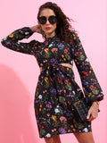 Tokyo Talkies Women Black Printed A-Line Dress - Black - Image 1