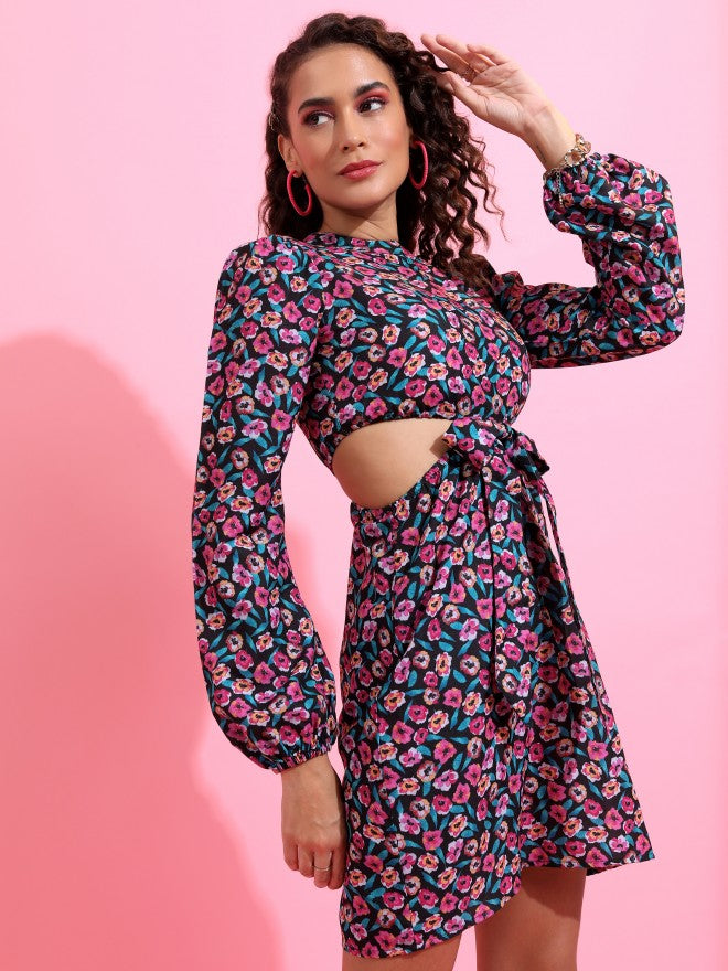 Tokyo Talkies Women Pink Printed A-Line Dress - Pink - Image 6