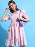 Tokyo Talkies Women Pink Self Design A-Line Dress - Pink - Image 1