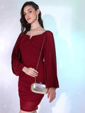 Tokyo Talkies Women Maroon Solid Bodycon Dress - Maroon - Image 1
