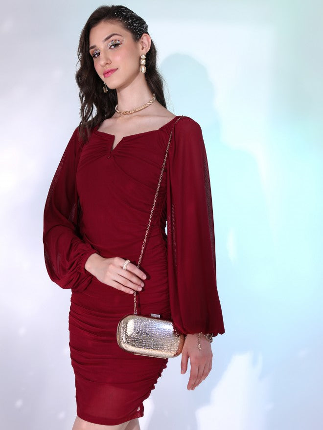 Tokyo Talkies Women Maroon Solid Bodycon Dress - Maroon - Image 1