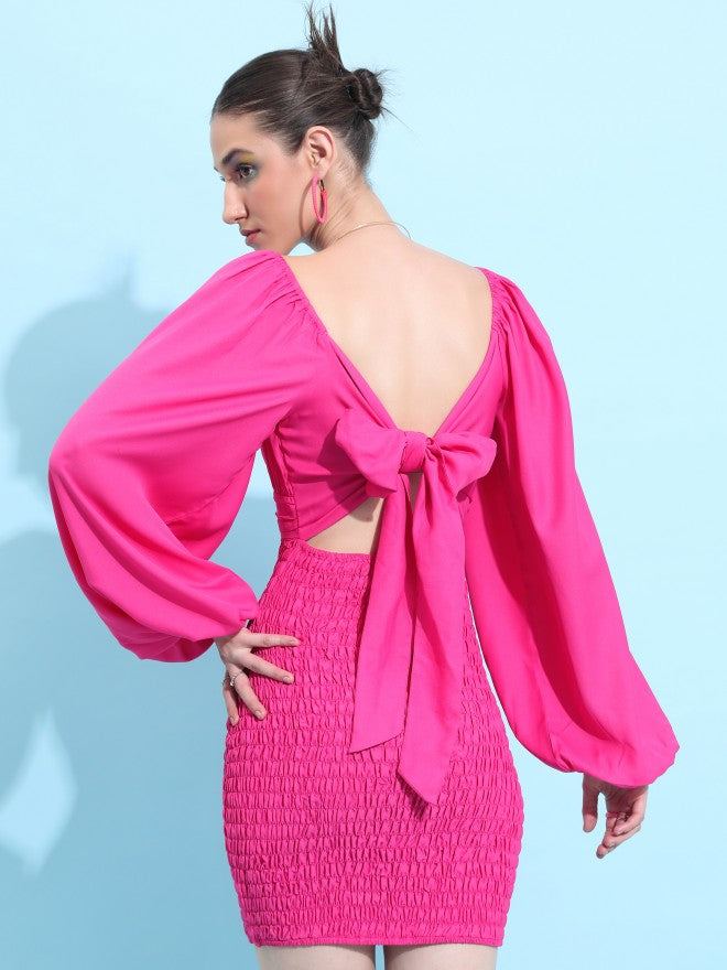 Tokyo Talkies Women Pink Solid Bodycon Dress - Pink - Image 3