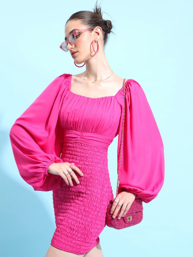 Tokyo Talkies Women Pink Solid Bodycon Dress - Pink - Image 4