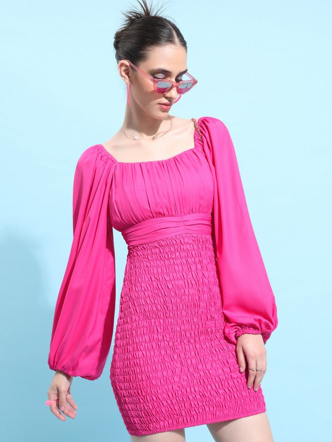 Tokyo Talkies Women Pink Solid Bodycon Dress - Pink - Image 6