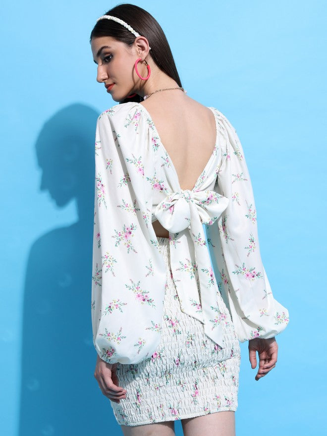 Tokyo Talkies Women Off White Printed Bodycon Dress - Off White - Image 3