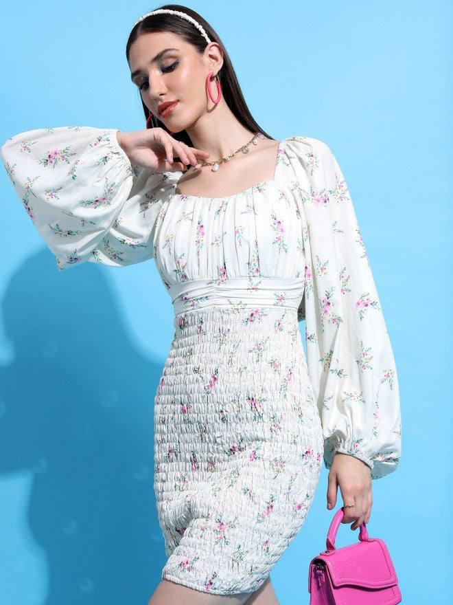 Tokyo Talkies Women Off White Printed Bodycon Dress - Off White - Image 4