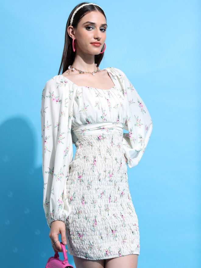 Tokyo Talkies Women Off White Printed Bodycon Dress - Off White - Image 6