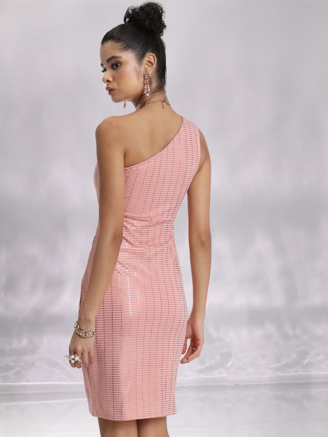 Tokyo Talkies Women Coral/Gold Self Design Wrap Dress - Coral - Image 3
