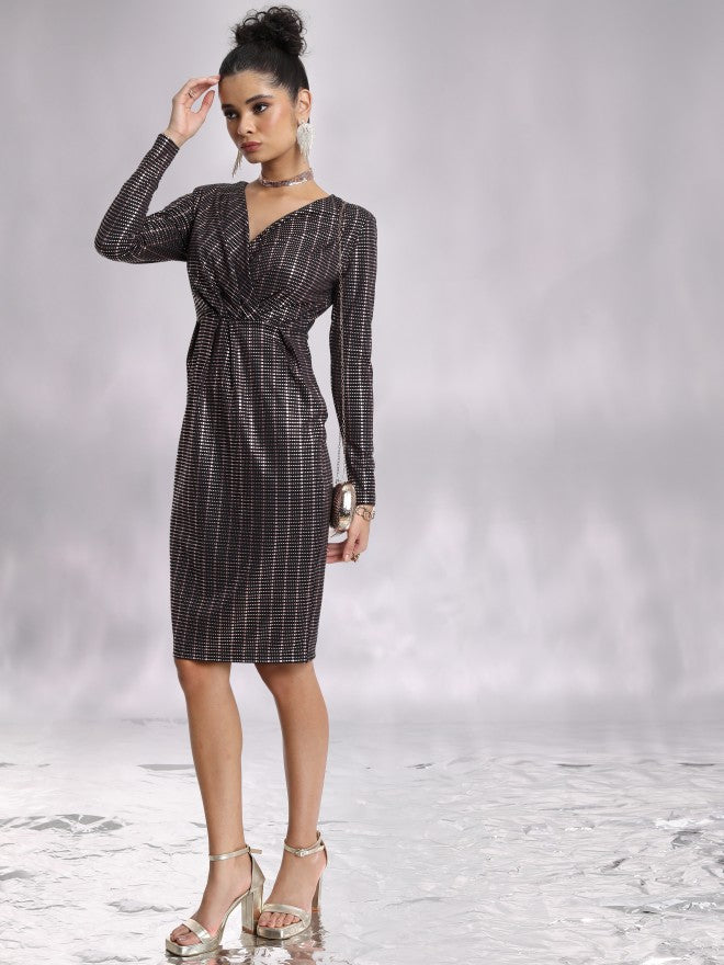 Tokyo Talkies Women Black Self Design Bodycon Dress - Black - Image 2
