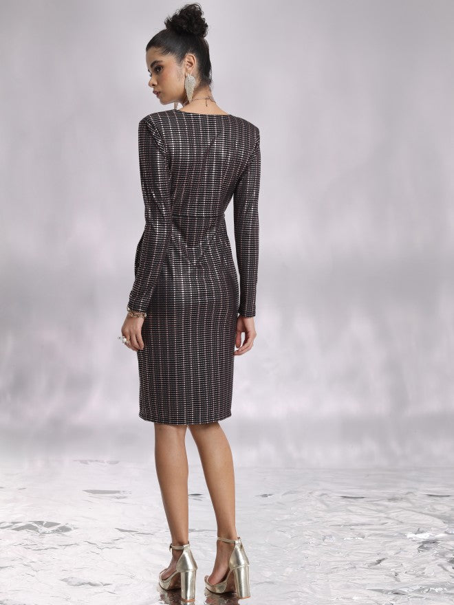 Tokyo Talkies Women Black Self Design Bodycon Dress - Black - Image 3