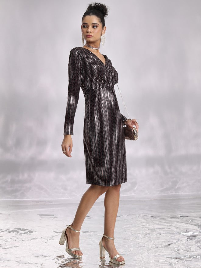 Tokyo Talkies Women Black Self Design Bodycon Dress - Black - Image 4