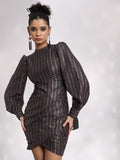 Tokyo Talkies Women Black/Gold Self Design Bodycon Dress - Black - Image 1