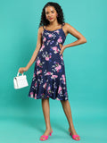 Tokyo Talkies Women Blue Printed Drop-Waist Dress - Blue - Image 1