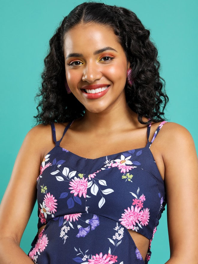 Tokyo Talkies Women Blue Printed Drop-Waist Dress - Blue - Image 2
