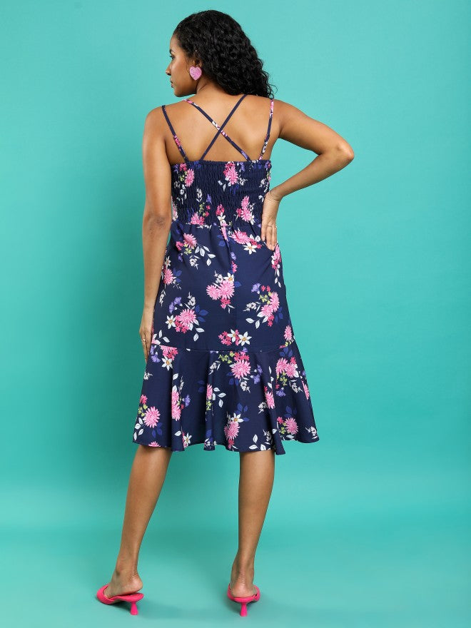 Tokyo Talkies Women Blue Printed Drop-Waist Dress - Blue - Image 3
