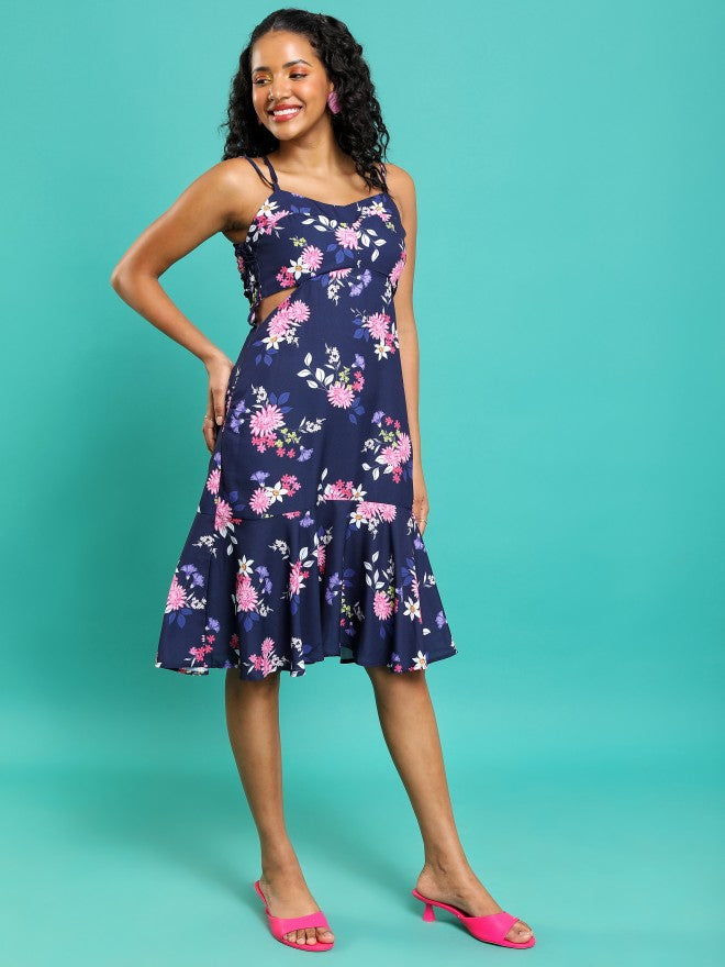 Tokyo Talkies Women Blue Printed Drop-Waist Dress - Blue - Image 6