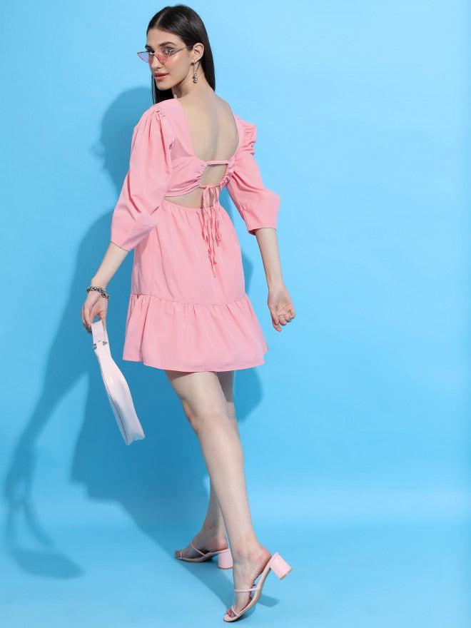 Tokyo Talkies Women Pink Solid Fit & Flare Dress - Pink - Image 2