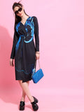 Tokyo Talkies Women Black Printed Wrap Dress - Black - Image 1