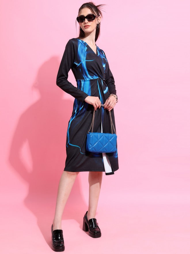 Tokyo Talkies Women Black Printed Wrap Dress - Black - Image 2