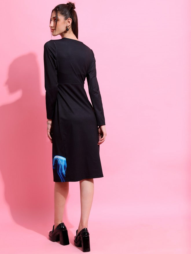 Tokyo Talkies Women Black Printed Wrap Dress - Black - Image 3